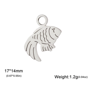 Polished stainless steel fish charm pendant for DIY jewelry with scale texture