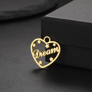 Fashion Stainless Steel Hollow Heart Pendant With Dream Letter And Stars For DIY Necklace Bracelet Jewelry Making Accessories