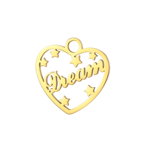Golden heart-shaped Dream pendant with star cutouts for DIY jewelry making