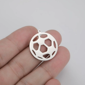 Polished stainless steel soccer ball pendant necklace with hollowed-out sports design