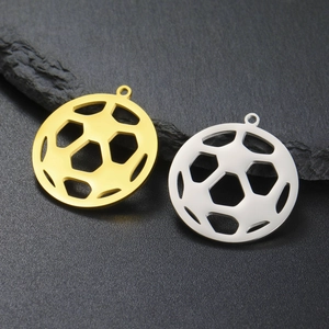 Polished stainless steel soccer ball pendant charms in gold and silver finish