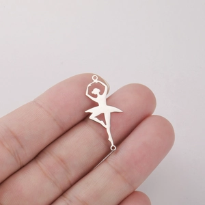 Silver ballet dancer silhouette pendant with dual jump rings for DIY jewelry making