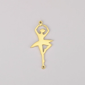 Ballerina silhouette 18K gold plated stainless steel connector pendant with double loops