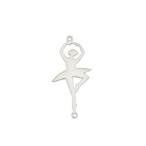 Detail of silver ballet dancer jewelry connector with double loops for DIY necklace
