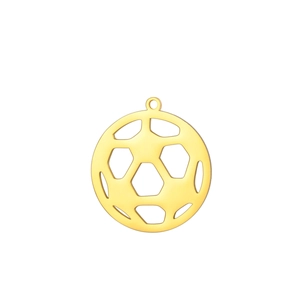 Detailed view of a polished gold hollow football pendant made of stainless steel
