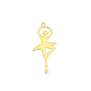 Macro detail of 18K gold-plated stainless steel ballerina charm with dual connector loops