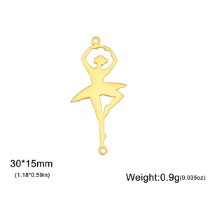 Detail of 18K gold stainless steel ballerina pendant with dimensions 30x15mm