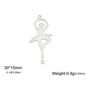 Polished ballerina charm in stainless steel for DIY jewelry making 30x15mm size