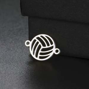 Stainless Steel Hollow Volleyball Pendant Double Hole Connector For DIY Bracelet Necklace Making Jewelry Findings
