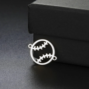Stainless Steel Baseball Hollow Out Pendant Charms Connector For DIY Bracelet Necklace Making Jewelry Findings Gift