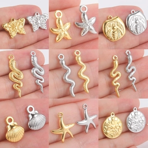 Stainless Steel DIY Jewelry Making Charms Relief Animal Snake Butterfly Bee Elephant Starfish Feather Pendants For Necklaces