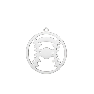 Detailed macro view of a polished stainless steel baseball pendant with hollow design