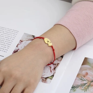 Family series stainless steel pendant on adjustable red woven rope bracelet for mothers