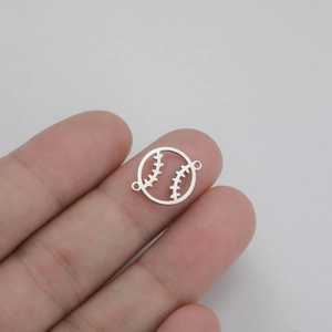 Polished stainless steel baseball pendant connector for DIY jewelry bracelets and necklaces