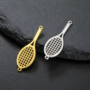 Polished gold and silver stainless steel tennis racket pendants for DIY jewelry making