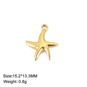 Golden stainless steel starfish pendant charm with polished mirror finish 15.2x13.3mm