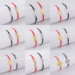 Minimalist Stainless Steel Woven Rope Bracelet Witch Celtic Knot Flower Of Life Airplane Dog Paw Map Pendant Jewelry Gift