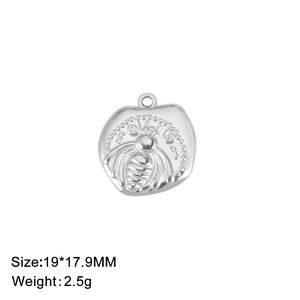 Stainless steel irregular coin pendant with embossed bee pattern 19x17.9MM size