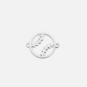 Detailed view of stainless steel hollow baseball connector charm for DIY sports jewelry