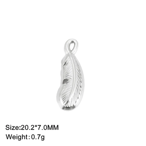 Polished stainless steel feather pendant charm 20.2x7.0mm for DIY jewelry making