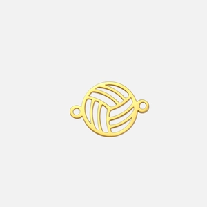 Detail of hollow volleyball pendant in gold stainless steel with dual side connectors