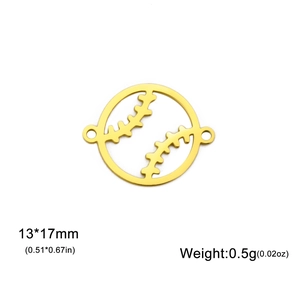 Golden stainless steel baseball charm with hollow design and double holes for DIY jewelry