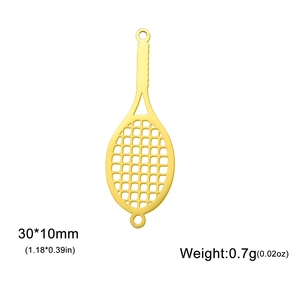 Golden stainless steel hollow tennis racket pendant for DIY jewelry bracelets 30x10mm
