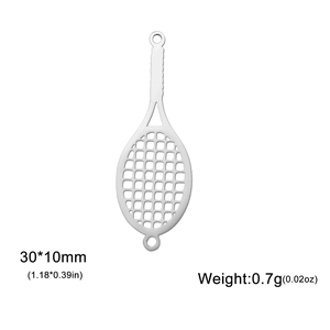 Detail view showing 30x10mm hollow stainless steel tennis racket pendant for DIY jewelry