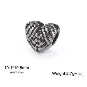 Oxidized silver heart charm with feather texture for DIY jewelry making 10mm