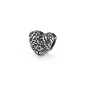 Retro stainless steel heart bead with wing texture for DIY bracelet jewelry making