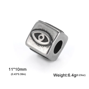 Perle carrée rétro en acier inoxydable avec œil maléfique pour bracelets DIY