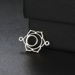 Polished stainless steel lotus flower pendant connector for DIY jewelry necklaces