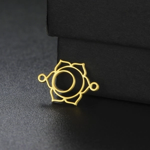 Polished gold stainless steel lotus moon connector pendant with dual loops for jewelry DIY
