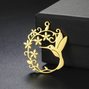 Pendentif colibri doré en acier inoxydable poli pour la création de bijoux DIY