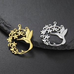 Pendentif Couronne de Colibri en Acier Inoxydable Charm Cercle Floral Ajouré pour DIY Collier Boucle d'Oreille Bijoux pour Femme