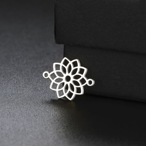 Hollow flower mandala style stainless steel pendant connector for DIY jewelry making