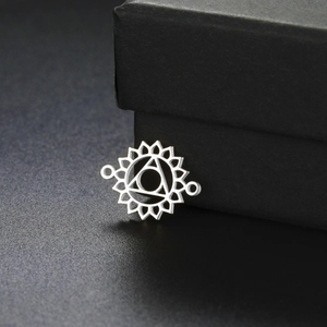 Silver stainless steel solar chakra pendant with geometric triangle for DIY jewelry