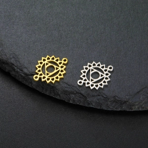 Gold and silver stainless steel mandala sun pendants for DIY jewelry with dual rings
