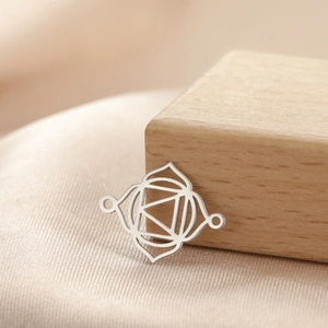 Detailed close-up of a silver mandala lotus pendant with dual holes for DIY jewelry making