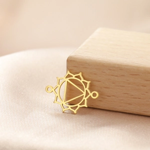 Polished stainless steel gold chakra connector with Manipura symbol for DIY jewelry making