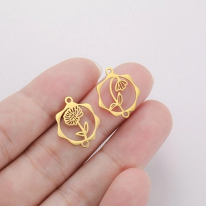 Pendentifs fleurs de naissance en acier inoxydable plaqué or 18K avec motifs évidés