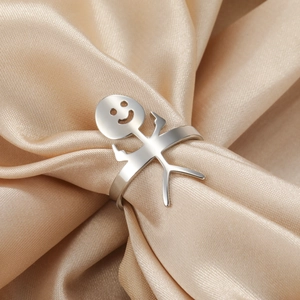 Divertente Anello Aperto Stickman Dito Medio Per Uomo Donna Acciaio Inossidabile Faccina Sorridente Design Traforato Regolabile Gioielli Da Dito Originali Regalo