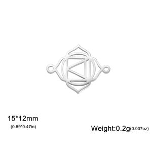Macro view of 15x12mm stainless steel chakra root symbol jewelry connector charm