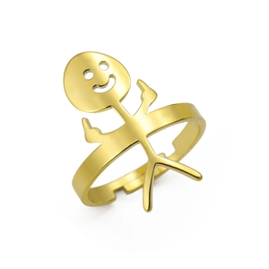 Anello regolabile in acciaio dorato con divertente omino che fa il dito medio