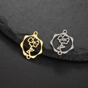 Pendentifs fleurs en acier inoxydable or 18 carats et argent avec double connecteur