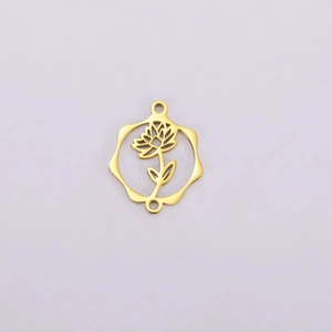 Détail d'un connecteur fleur de lotus creux en acier inoxydable doré pour bijoux DIY