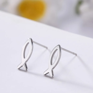 Minimalist Stainless Steel Fish Stud Earrings For Women Men Non-allergenic Simple Small Christian Ichthys Ear Studs Jewelry