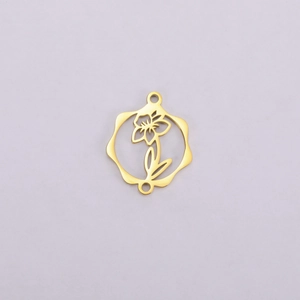 Gros plan d'un pendentif fleur doré ajouré à double anneaux pour bijoux DIY