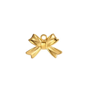 Detailed close-up of a polished gold stainless steel bow pendant for DIY jewelry making