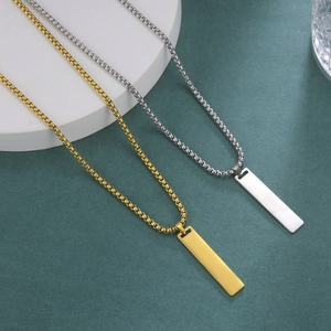 Collar con Colgante de Barra Rectangular de Acero Inoxidable Minimalista para Hombre Mujer Unisex Cadena de Caja Pulida Geométrica